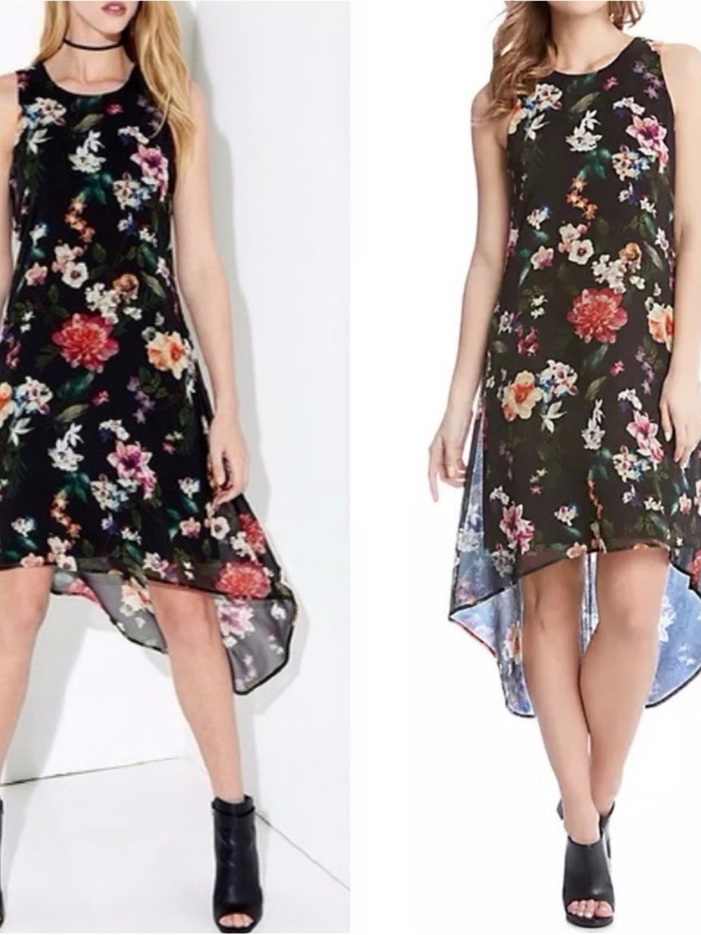 Karen Kane Black Floral High-Low Sleeveless Dress XL